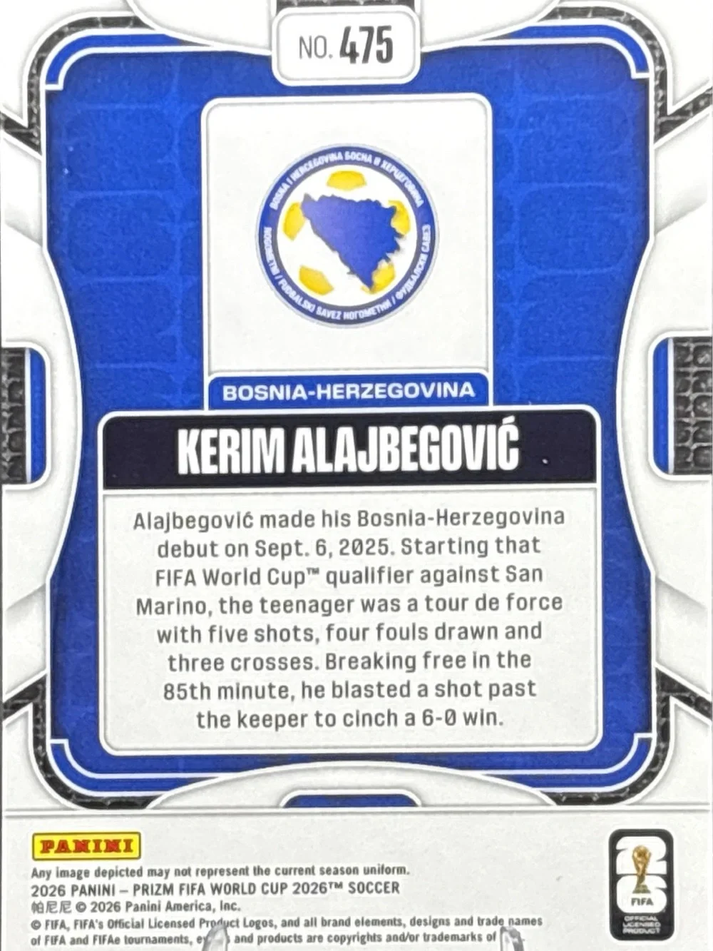 Panini Prizm Bosnia-Herzegovina Kerim Alajbegović Rookie Card